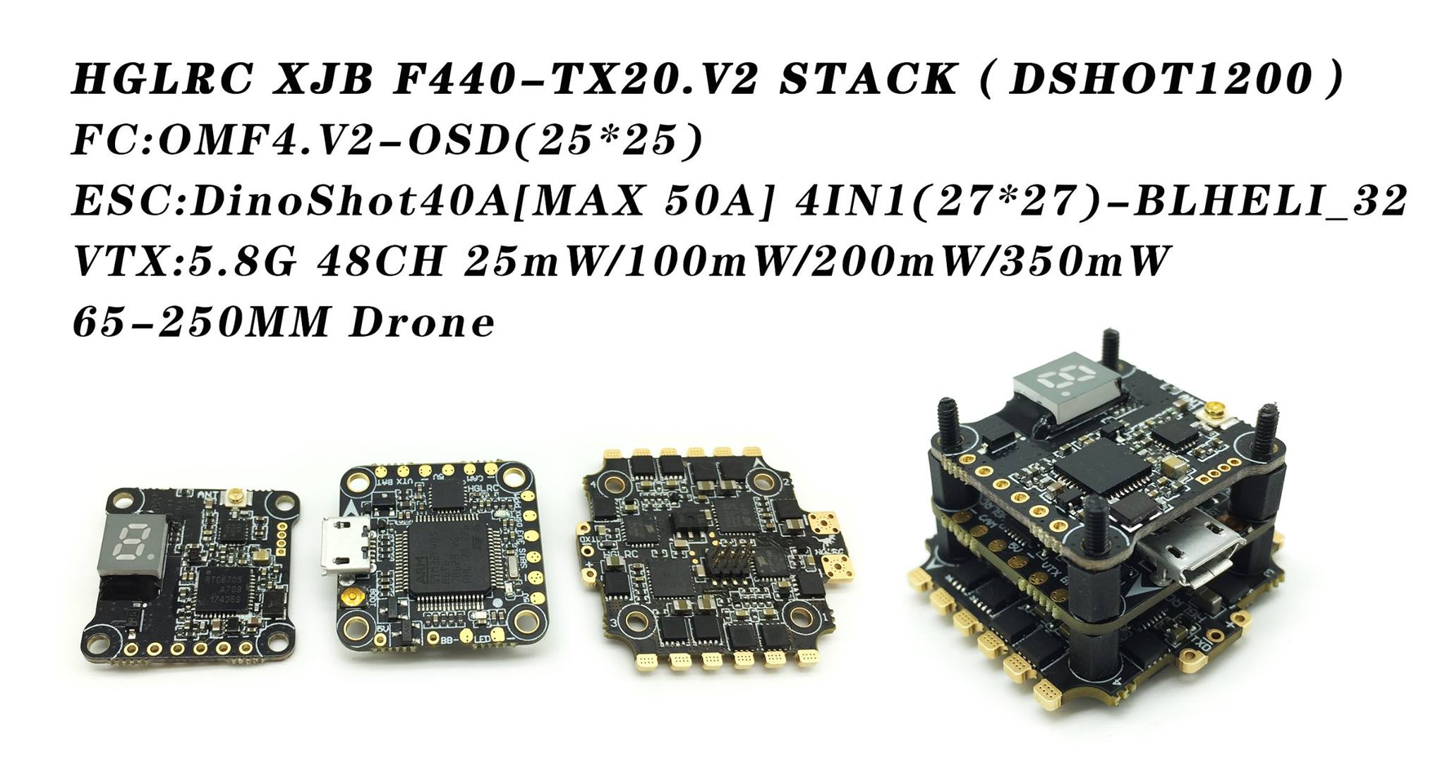 HGLRC XJB F440-TX20 Omnibus F4 Flight Controller 40A 3-5S Blheli_S ESC