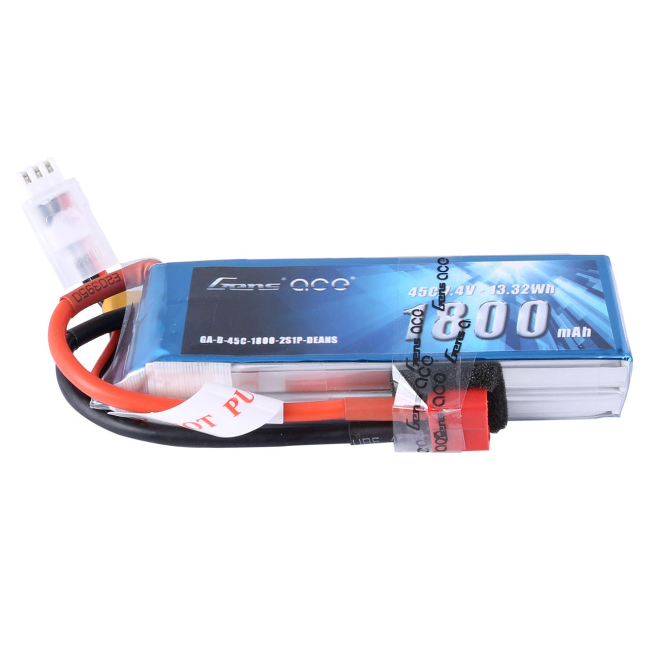 Gens Ace 1800mAh 7.4V 45C 2S1P Lipo Battery Pack with Deans Plug