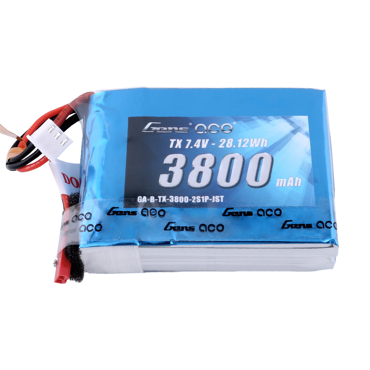 Gens ace 3800mAh 7.4V 2S1P TX Lipo Battery Pack with JST-SYP Plug for the QX7