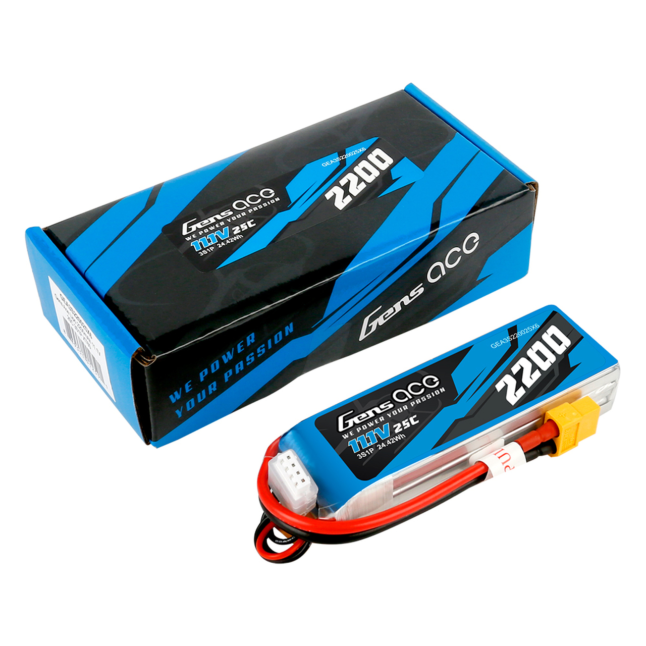 Gens ace 2200mAh 11.1V 3S 25C Lipo Battery Pack with Deans Plug