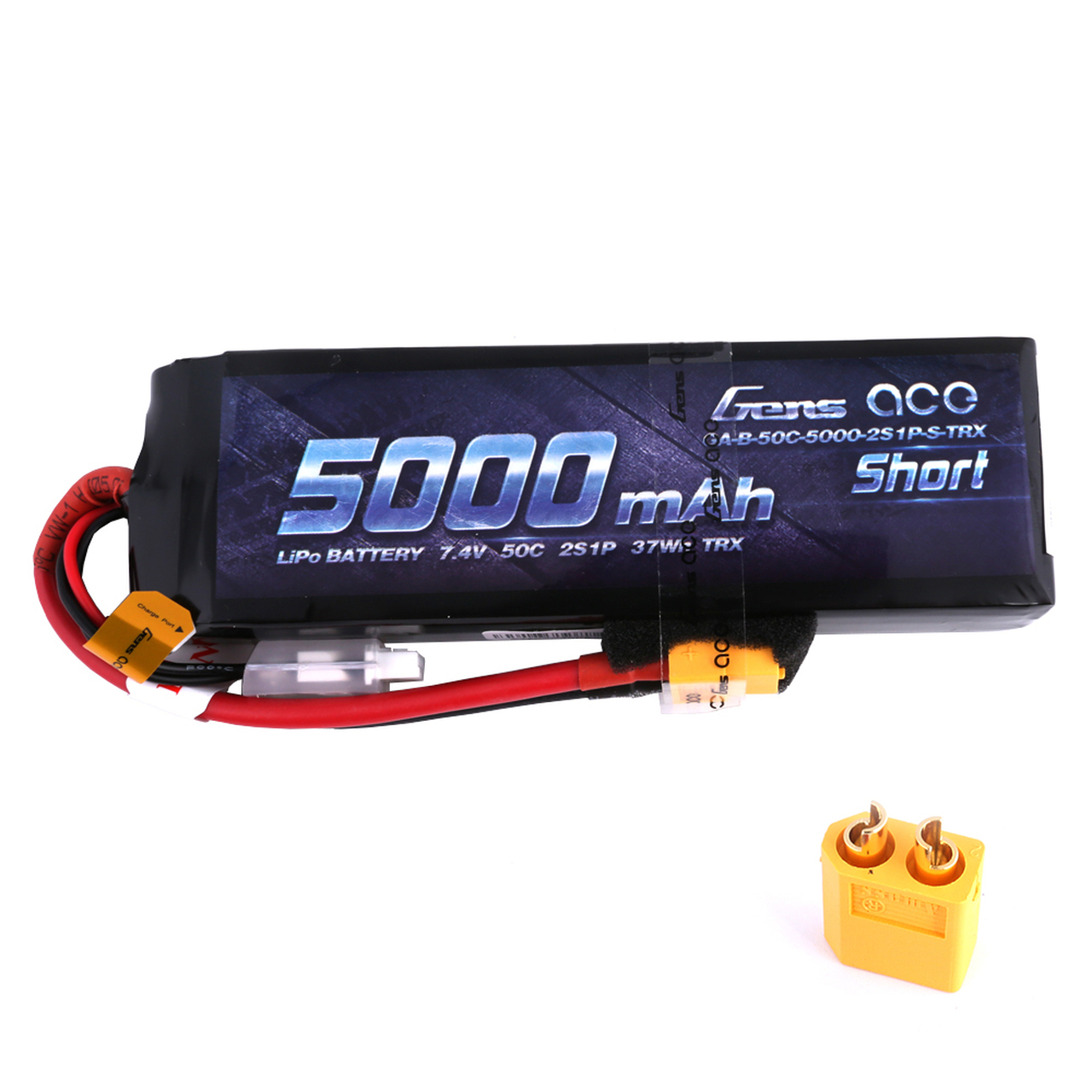 Gens ace 5000mAh 7.4V 50C 2S1P Short-Size Lipo Battery Pack with XT60 Plug