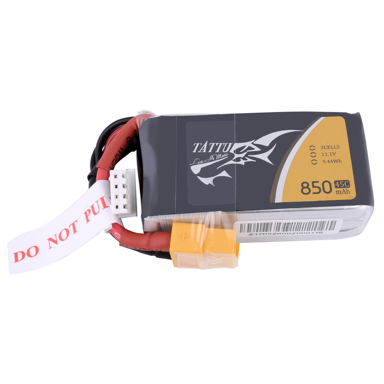 Tattu 850mAh 11.1V 45C 3S1P Lipo Battery Pack with XT60 Plug