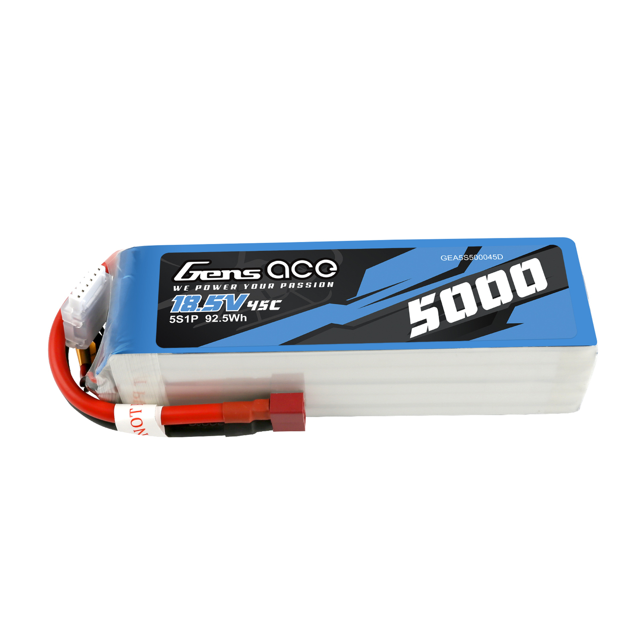 Gens Ace 5000mAh  45C  5S  18.5V Lipo Battery Pack with Deans Plug