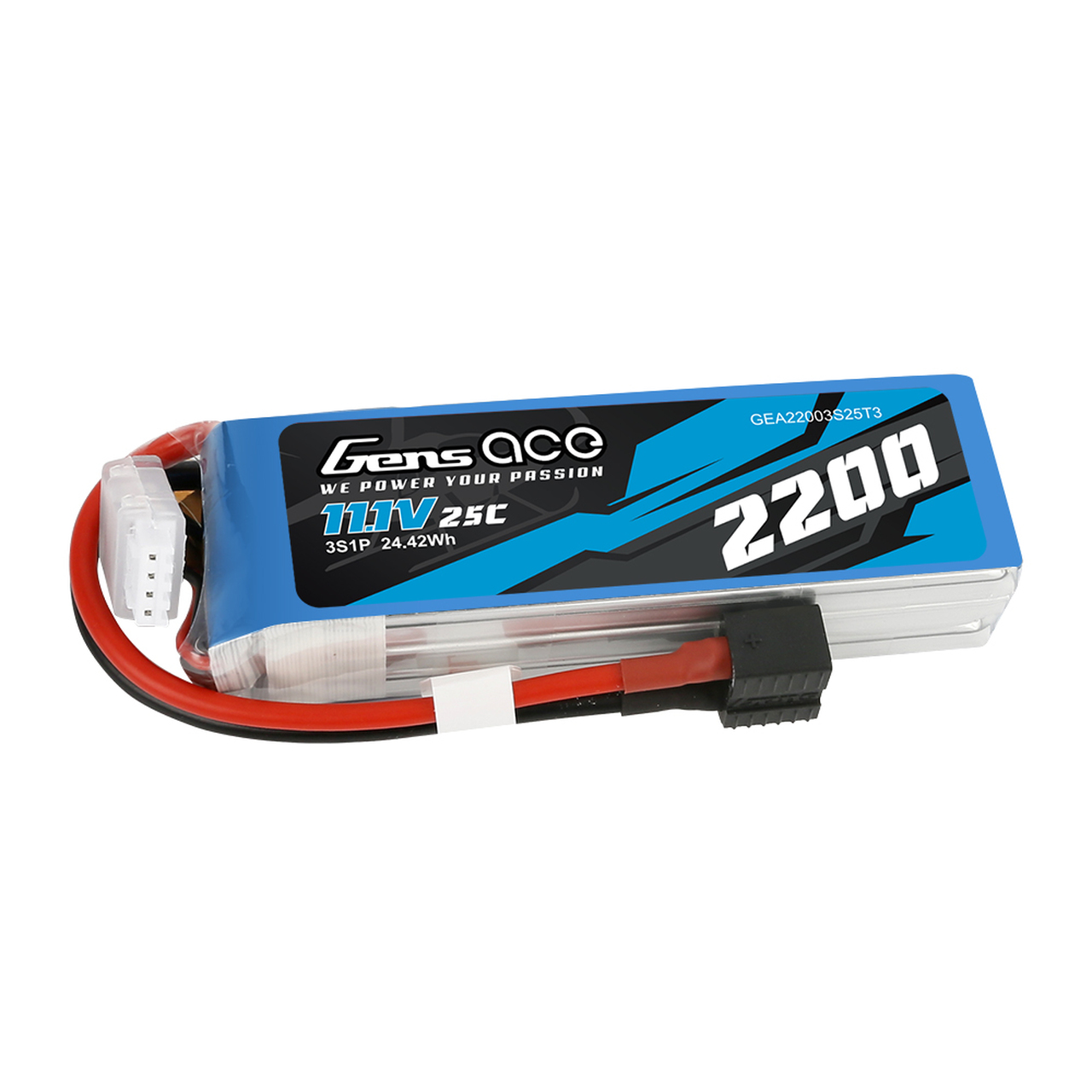 Gens ace 2200mAh 11.1V 3S 11.1V 25C Lipo Battery Pack with 1to3 Plug for RC Plane