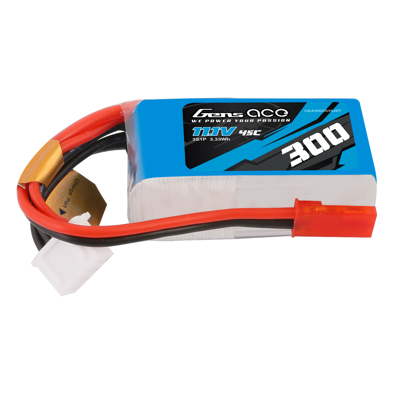 Gens ace 300 mAh 11.1V  45C 3S1P Lipo Battery Pack with JST Plug